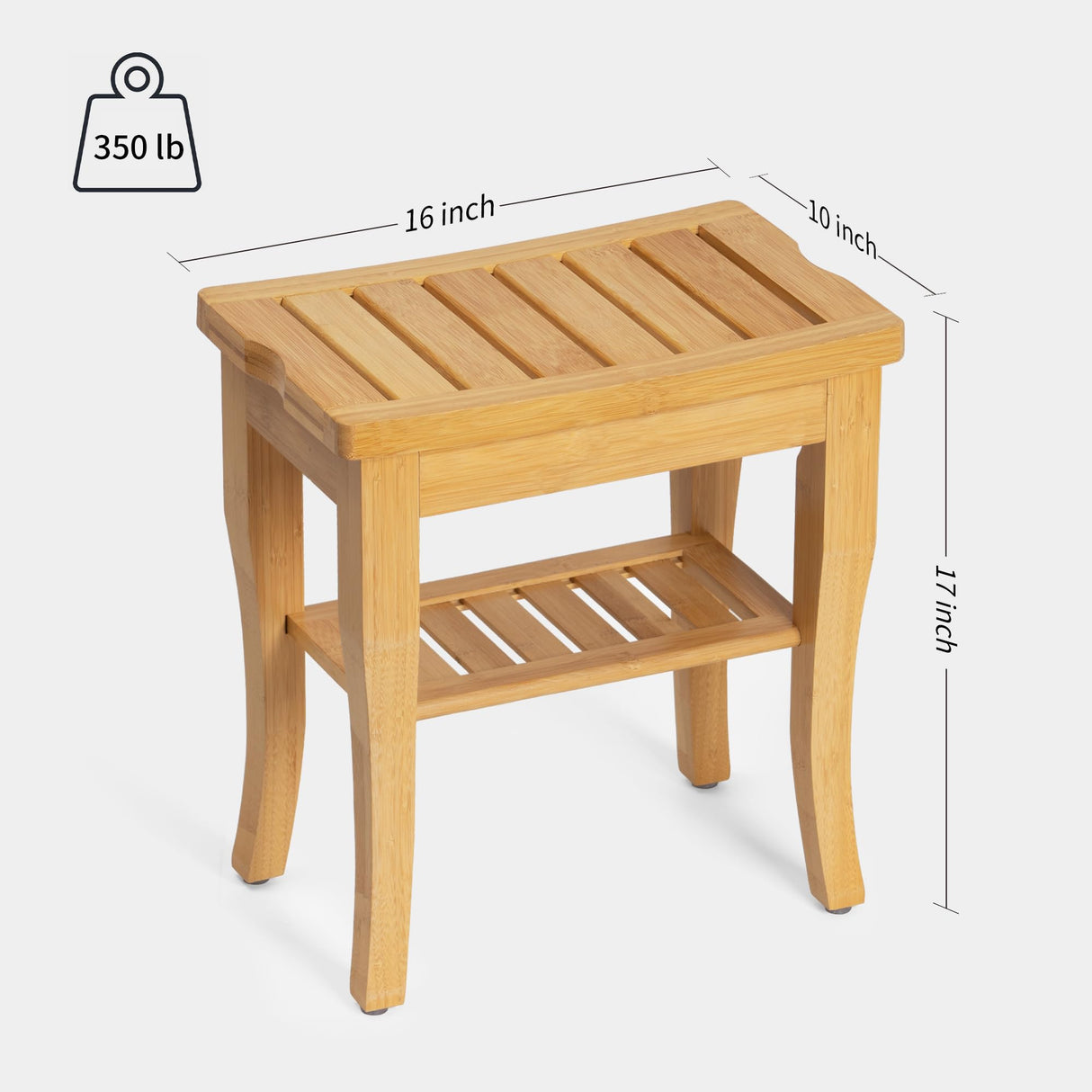 BEKVEM Bamboo Shower Bench, Spa Small Shower Stool for Inside Shower Waterproof, Bathroom Bench Seat with Storage Shelf for Adults Elderly Seniors, Wood Chair for Indoor or Outdoor Use, Natural BEKVEM