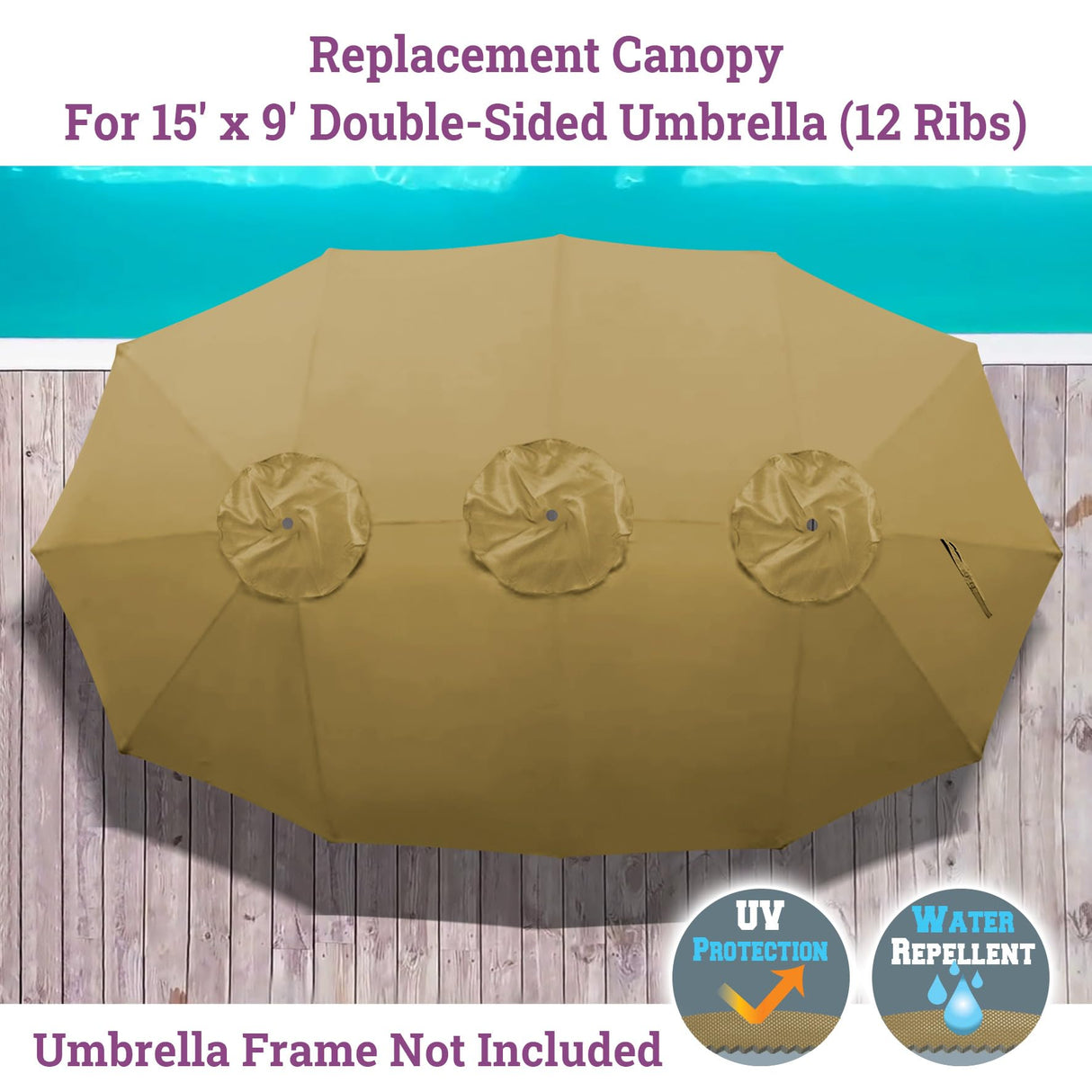 BenefitUSA 12 Ribs Umbrella Cover Canopy Replacement for 15' Double-Sided Patio Umbrella, Frame NOT Included(Taupe) BenefitUSA
