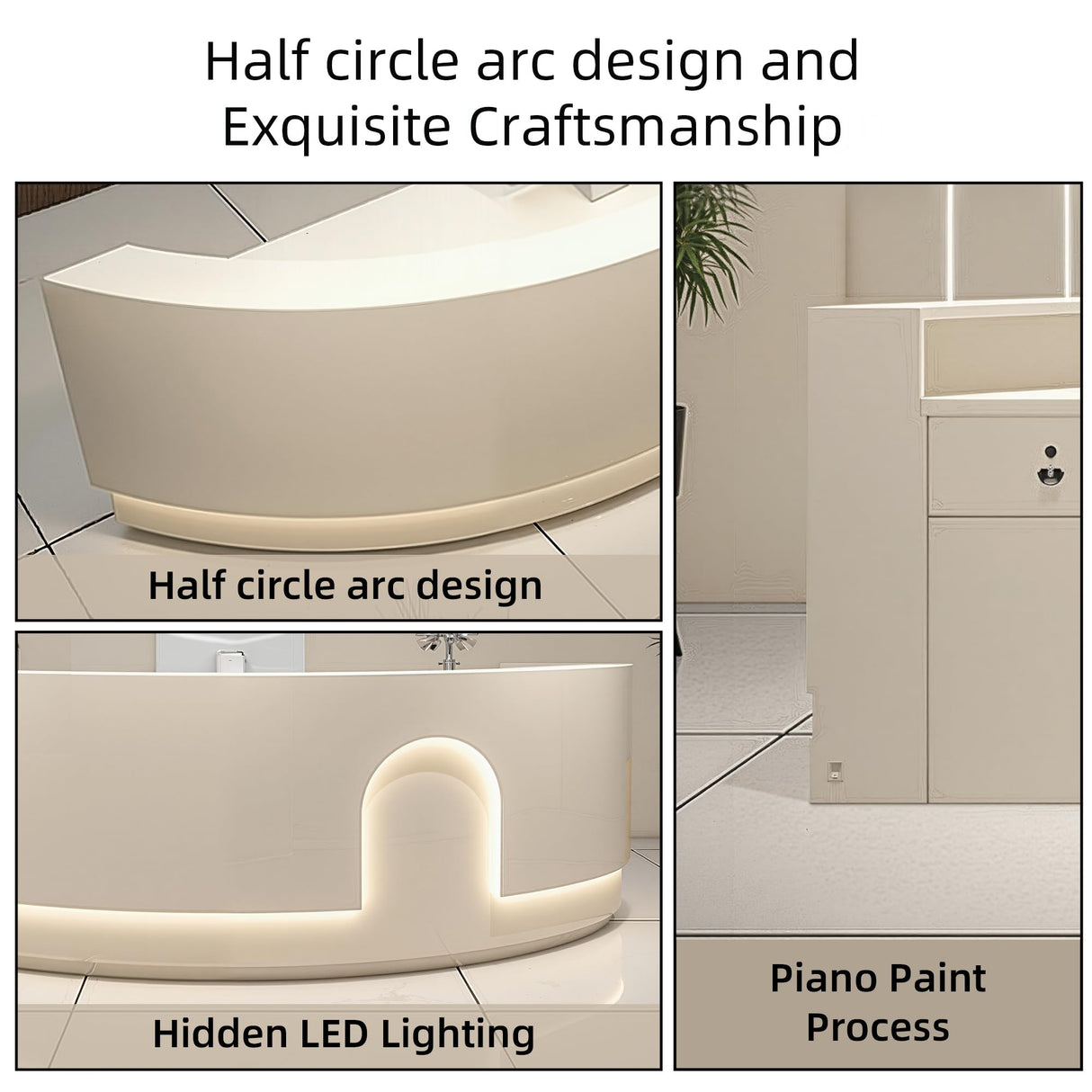 odrma Retail Counter, Arc Receptionist Desk for Beauty Salon Clothing Store Retail Counter, Office Boutique Lobby, Customized Logo No Assembly Required Ships in One Piece, with Hidden LED Lighting odrma