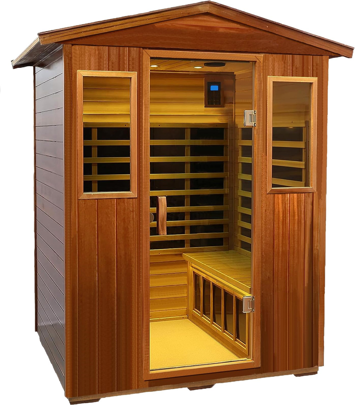 JKIUI Far Infrared Sauna Low EMF Wooden Sauna for Home, 4 Person Outdoor Sauna Room, 2,050watt, American Basswood, Indoor Home Sauna with Bluetooth, LCD, LED JKIUI