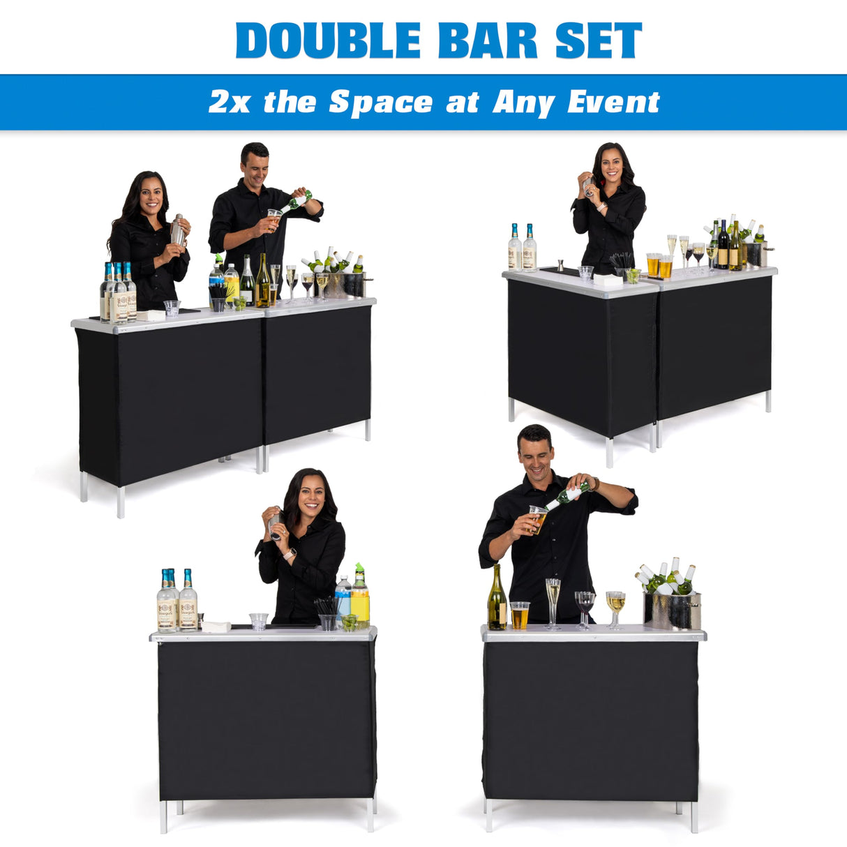 GoBar Portable Double Bar Table Set - Mobile Bartender Station for Events - Includes Carrying Case - Standard or LED GoPong