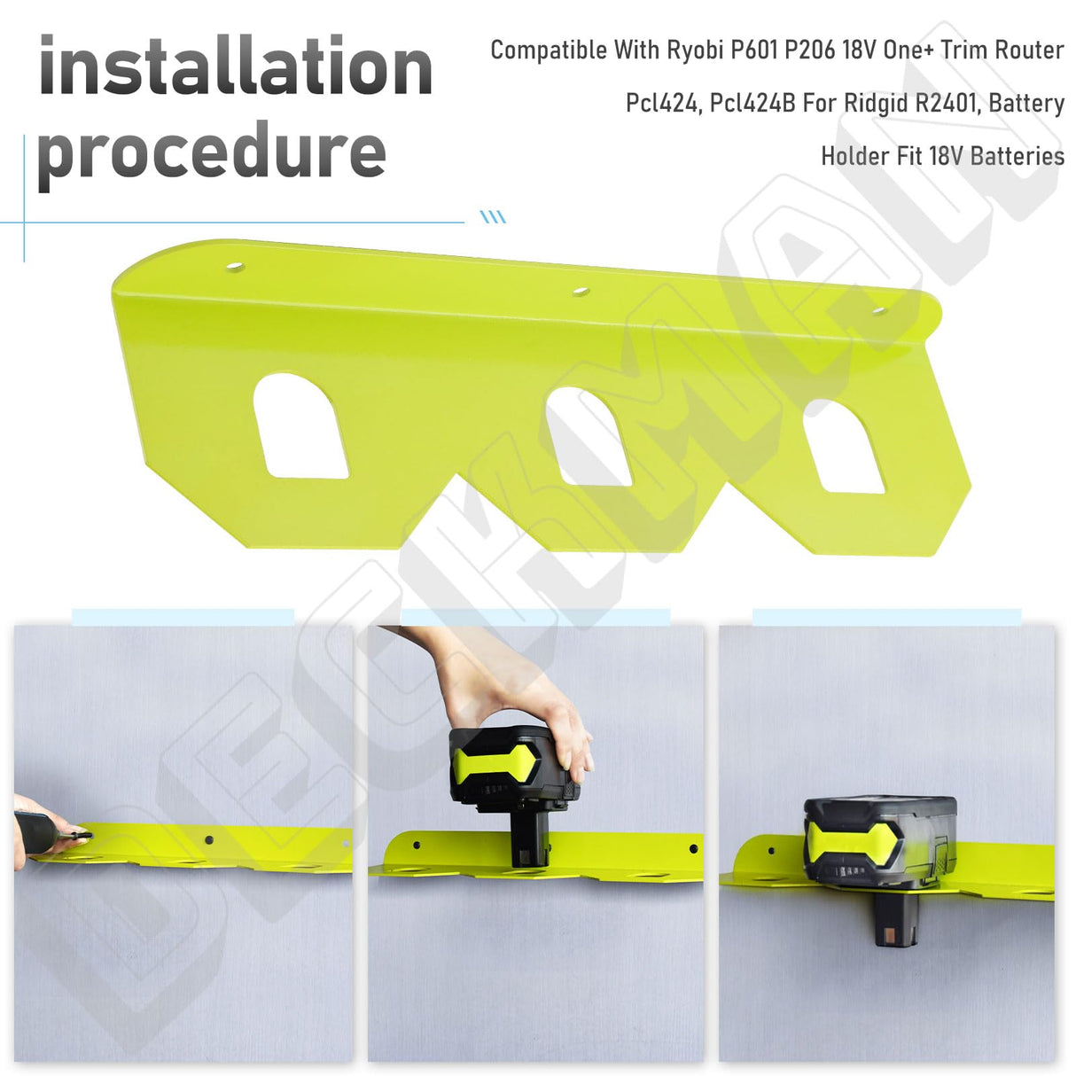 DECKMAN 204358001 Edge Guide Assembly & Battery Holder Kit Compatible with Ryobi P601 P206 18V One+ Trim Router, Pcl424, Pcl424B, for Ridgid R2401, Battery Holder Fit 18V Batteries DECKMAN