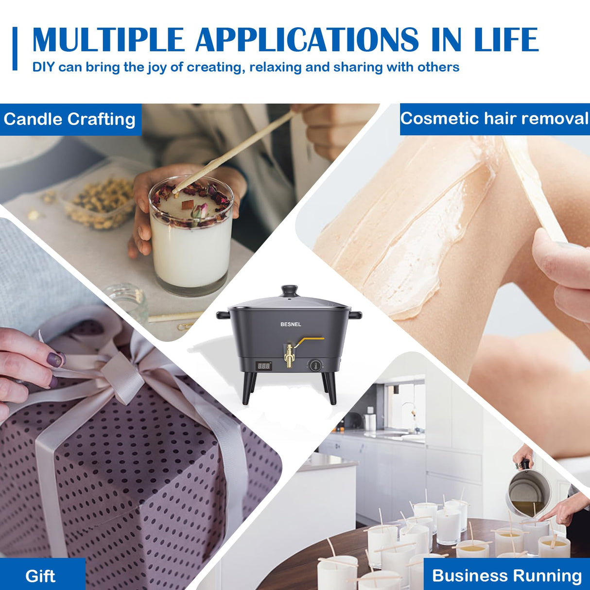 BESNEL Wax Melter for Candle Making, Electric Non-Stick Wax Melter Holds 8Qts of Wax,Soy Wax for or Soap Business Candle Making with Heat Resistant Handle & Brass Spout,Temp Control (Black) VOISEN