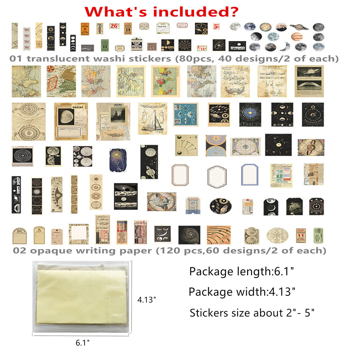 TIYPKE 200pcs Aesthetic Stickers - Vintage Scrapbook Stickers for Journaling, Bullet Journals, Scrapbooking, Space & Moon Themes SIGUJAYGE