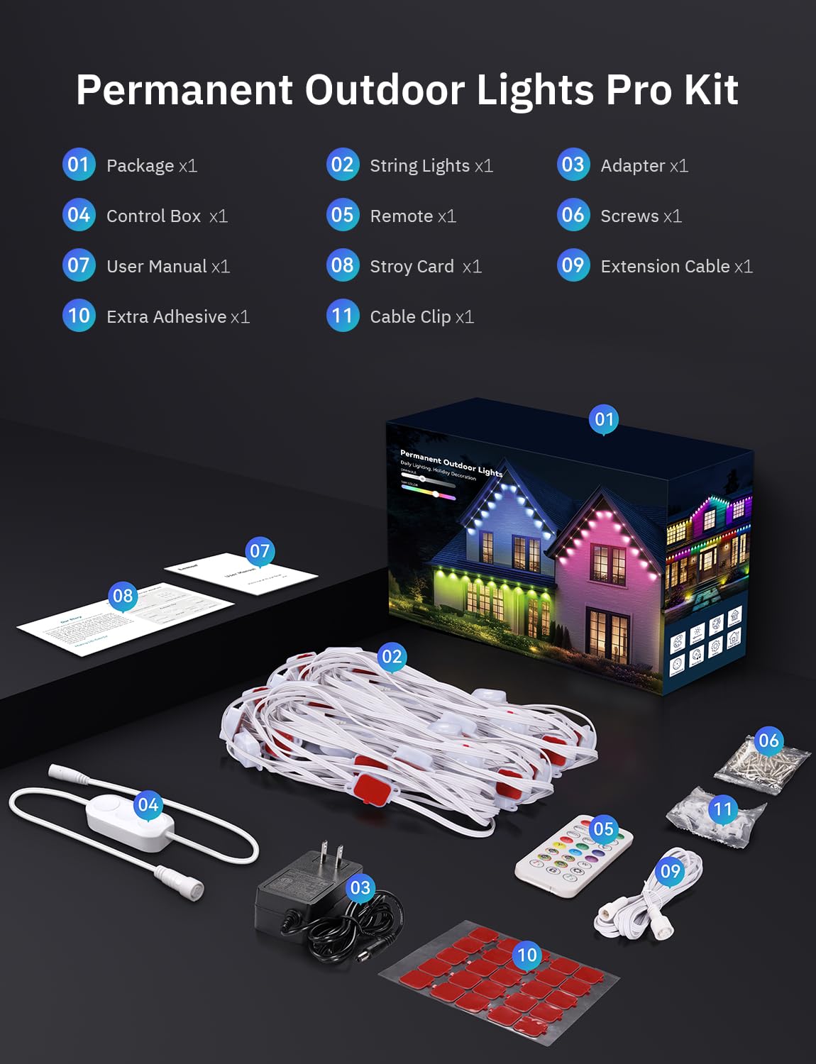 200FT Permanent Outdoor Lights, 100 Smart Waterproof IC+RGBCW LED Eaves with Warm White & Cool White, Halloween Christmas Permanent Light with 48 Scenes Mode for All Holiday Decor Party Daily Lighting lemonlovely