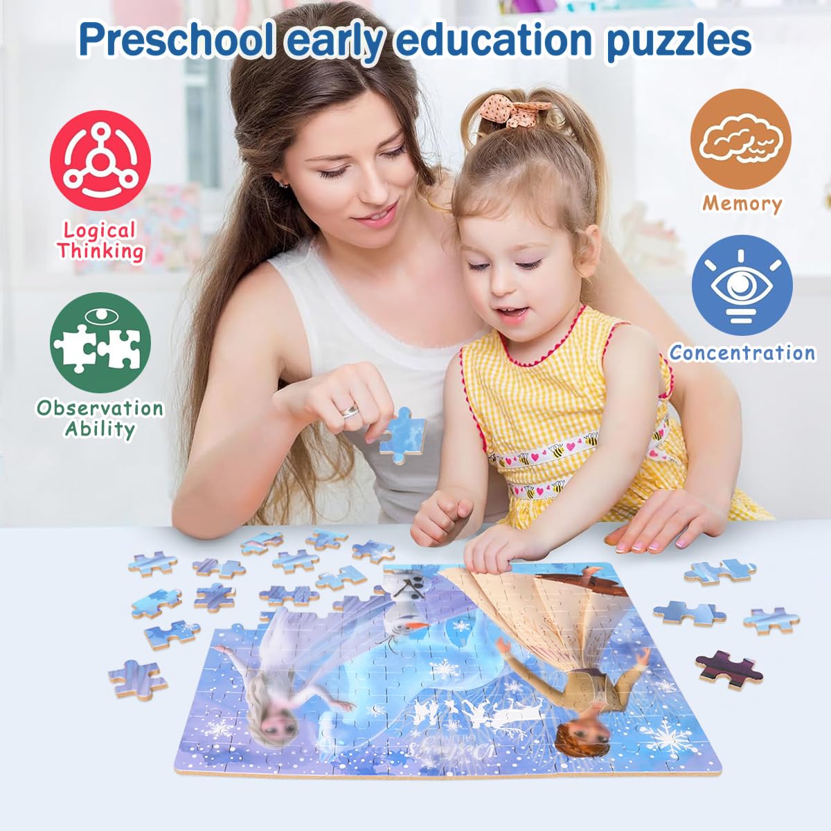 Puzzles for Kids Ages 4-8,Kids Puzzles in a Metal Box,Winter Princess Puzzles,Children Boys Girls Learning Educational Puzzles Packed in Tin Box,100 Pieces wieewg