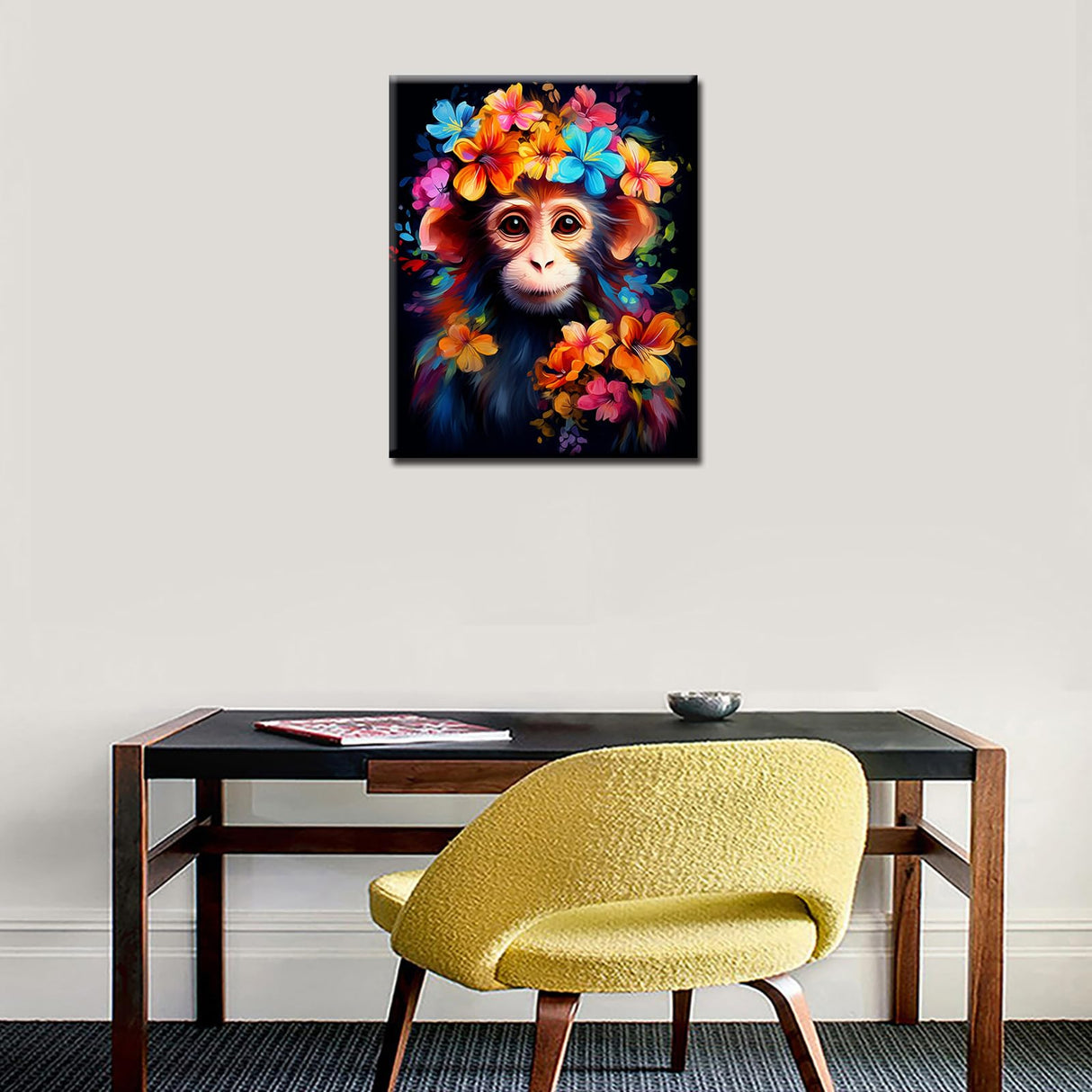 Tucocoo Monkey Flowers Paint by Numbers Kits 16x20 inch Canvas DIY Oil Painting for Adults with Brushes and Acrylic Pigment - Cute Animal Close-up Picture for Home Decor Gifts (Without Frame) Tucocoo
