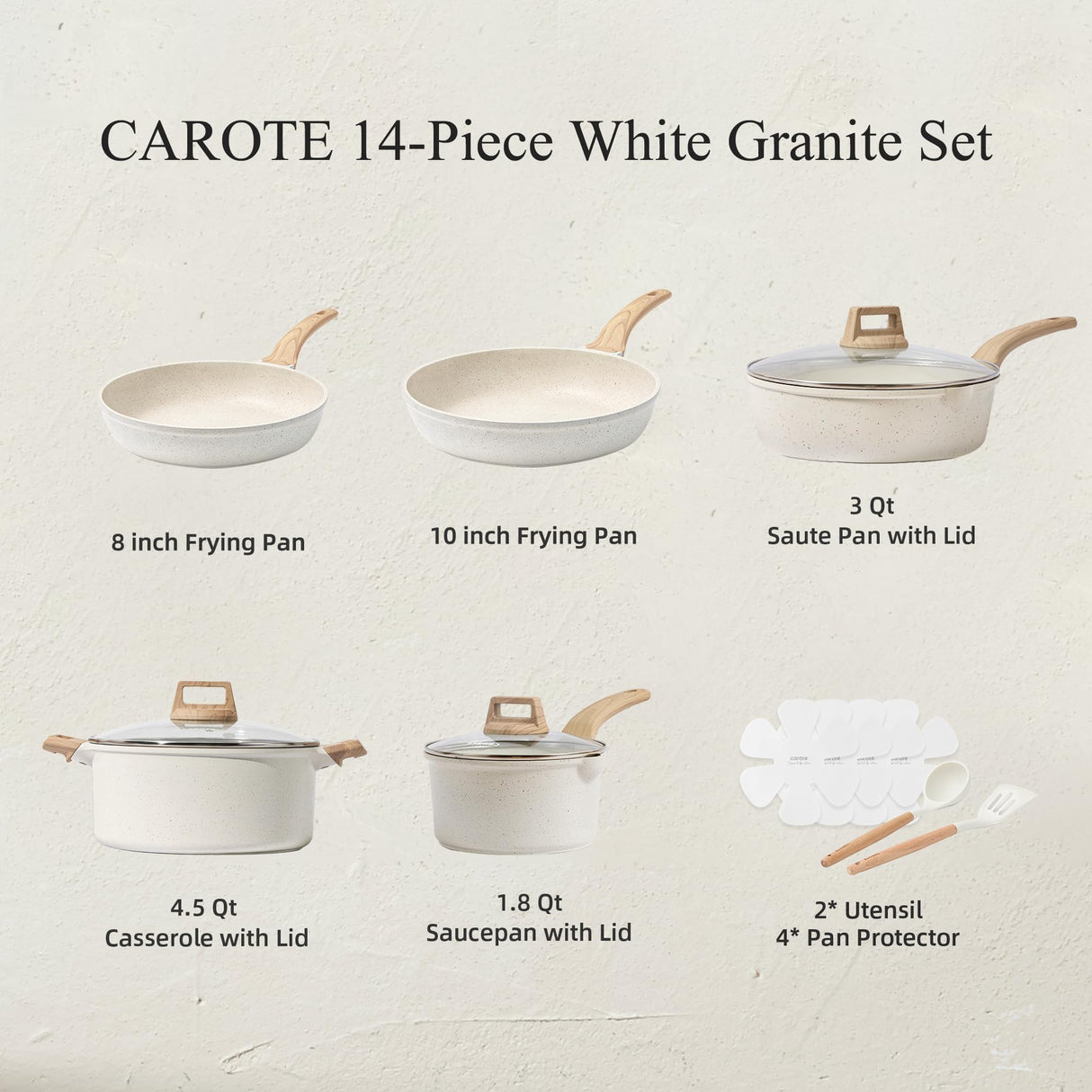 CAROTE 14 Pcs Pots and Pans Set Nonstick,Cookware Set Kitchen Cooking Set with Utensil and Pan Protectors CAROTE