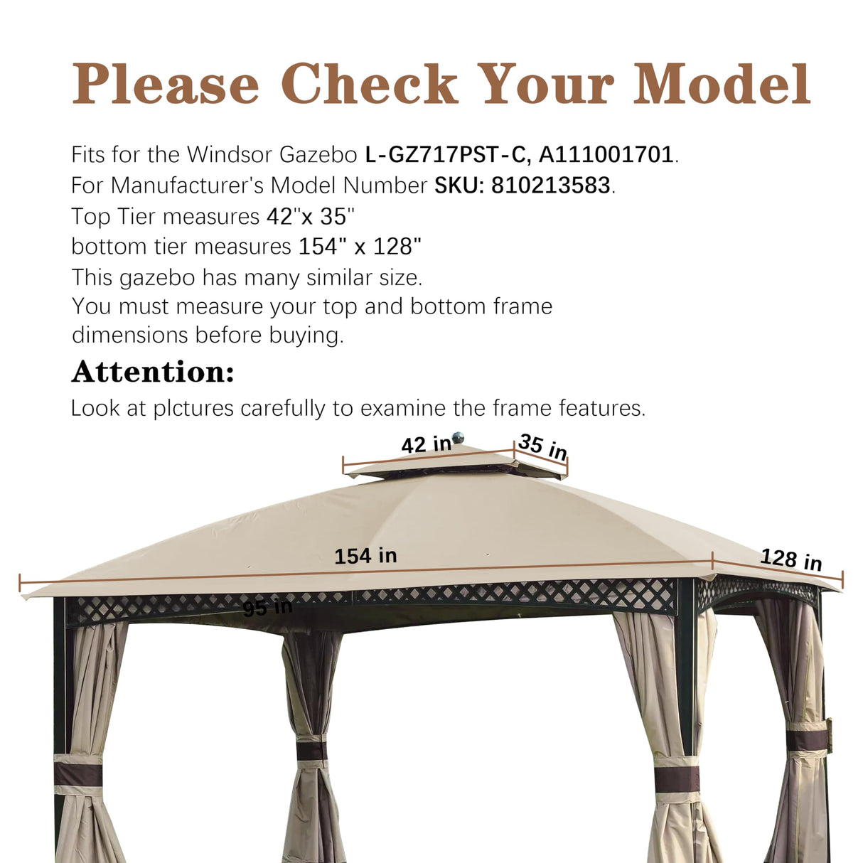 SCOCANOPY Replacement Canopy Cover for Windsor Gazebo L-GZ717PST-C, 810213583,(Light Beige) SCOCANOPY