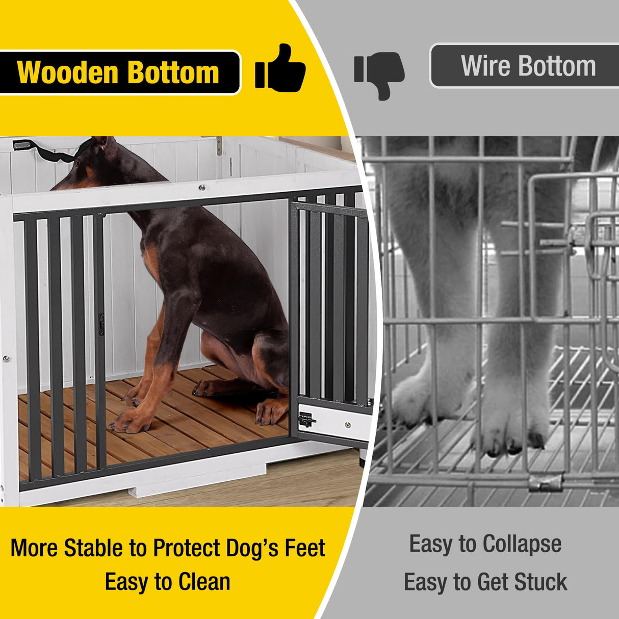 Aivituvin Dog Crate Furniture Foldable Side End Table Expandable Solid Wood Dog Kennel with 360° Rotatable Dog Bowls Indoor Cage, No Assembly Needed (Right Door) Aivituvin