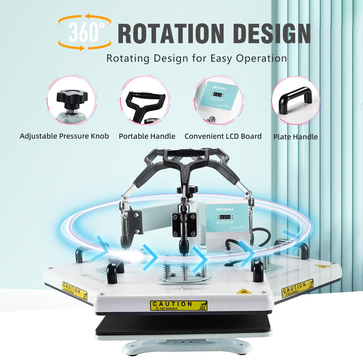 BetterSub Combo 5 in 1 12‘’ x15‘’ Heat Press Machine for T-Shirt 20/30oz Tumbler Heat Press Hat Plate Cap Printing Heat Transfer Digital Industrial-Quality Sublimation Machine 360 Degree Swivel Teal BetterSub