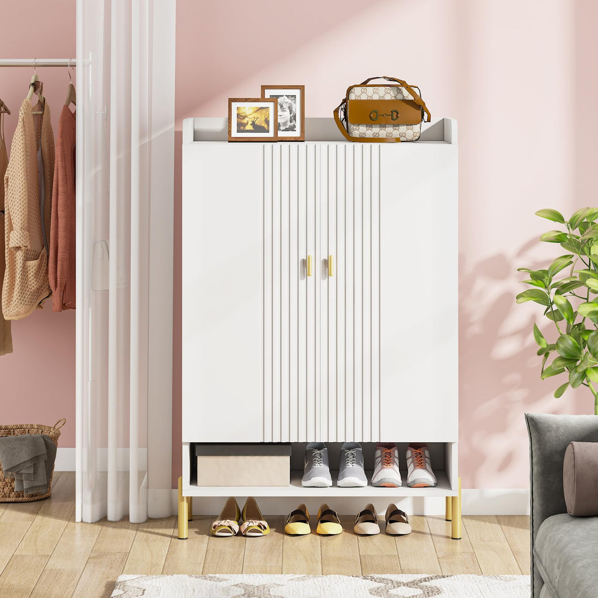 Tribesigns Shoe Cabinet Storage Entryway: Slim 6-Tier Shoe Organizer Cabinet with Adjustable Shelves, Freestanding Wood Shoe Rack with Doors for Entryway, Hallway, Living Room - White Tribesigns