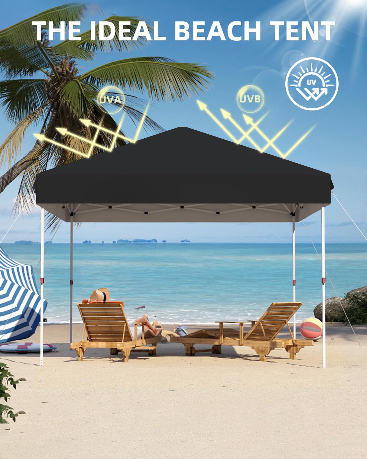 10x10 Pop Up Canopy with Humanization One Button Push Setup - Heavy Duty Outdoor Canopy Tent with Portable Roller Bag - 3 Adjustable Height, 4 Weight Bags, 8 Stakes & 4 Guy Ropes Included, Black GarveeLife