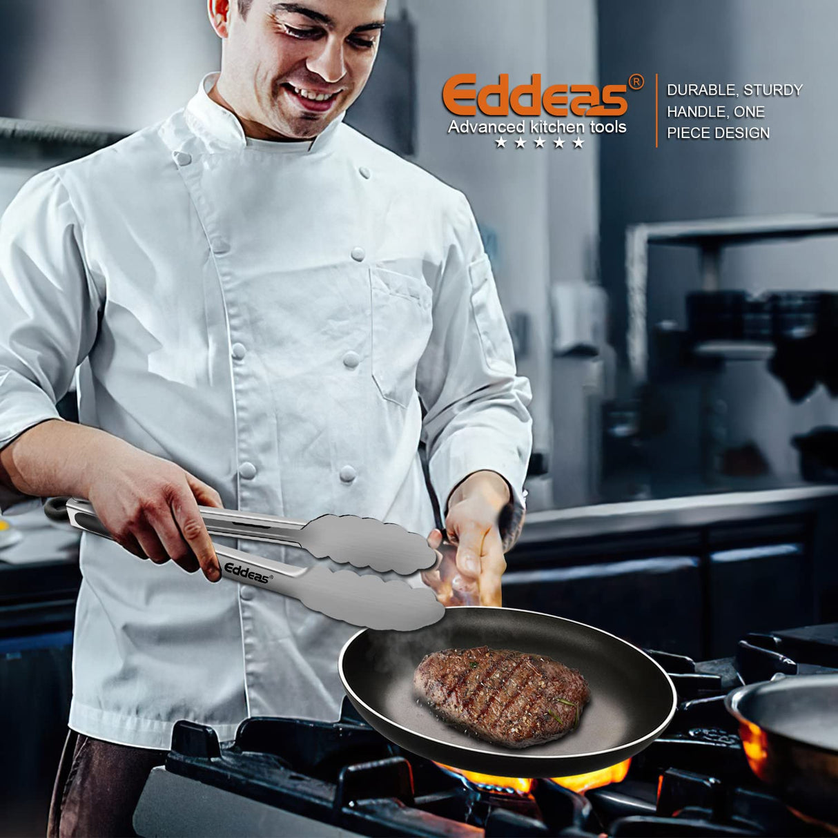 Tongs For Cooking - Heat Resistant 600 Degrees Stainless Steel Kitchen Tong,Heavy Duty Metal Locking Tongs - Perfect for Food,Salad and BBQ set of 3 (7",9" and 12") Dishwasher Eddeas