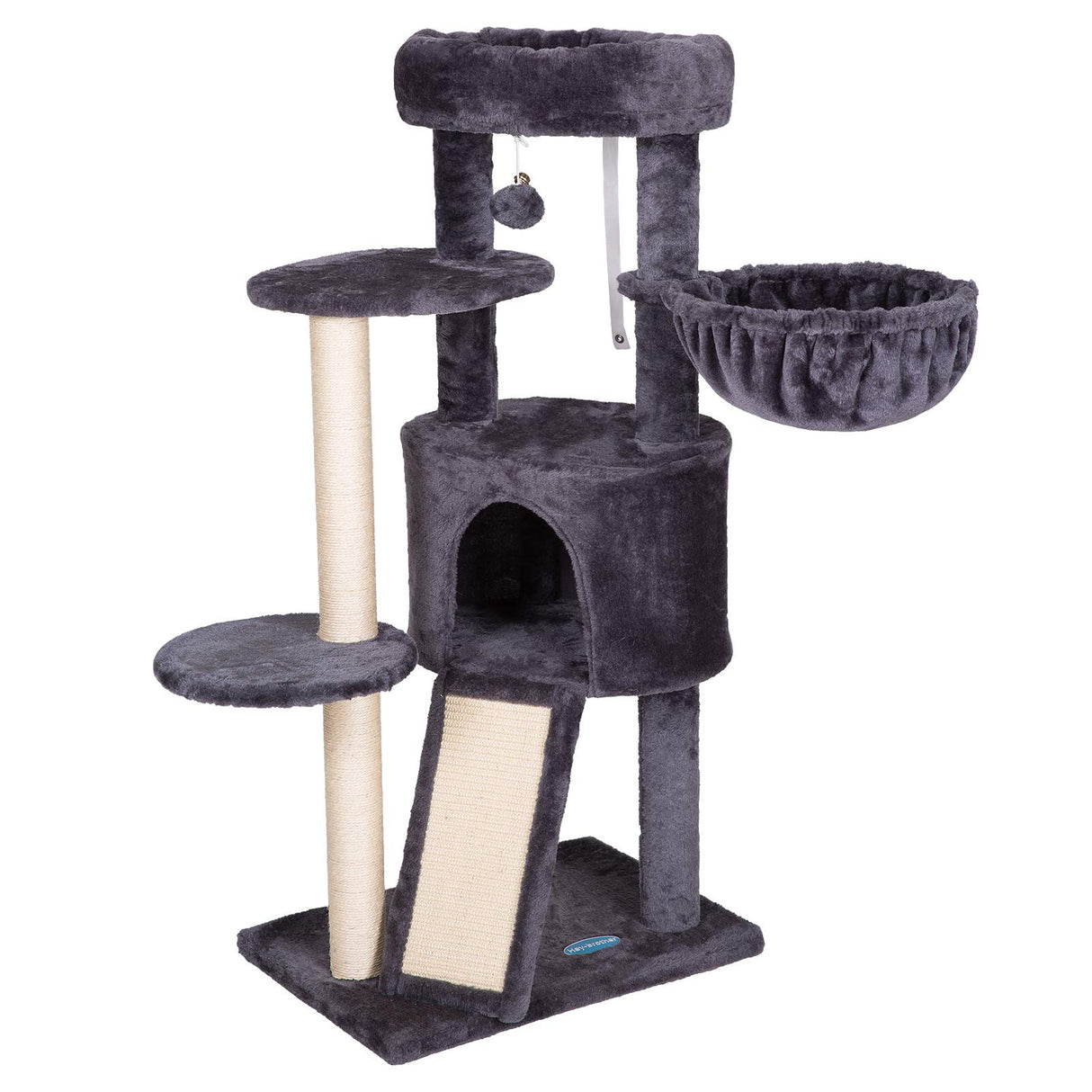 Hey-brother Cat Tree with Scratching Board, Cat Tower with Padded Plush Perch and Cozy Basket, Multi-Platform for Jump, Smoky Gray MPJ005G Hey-brother