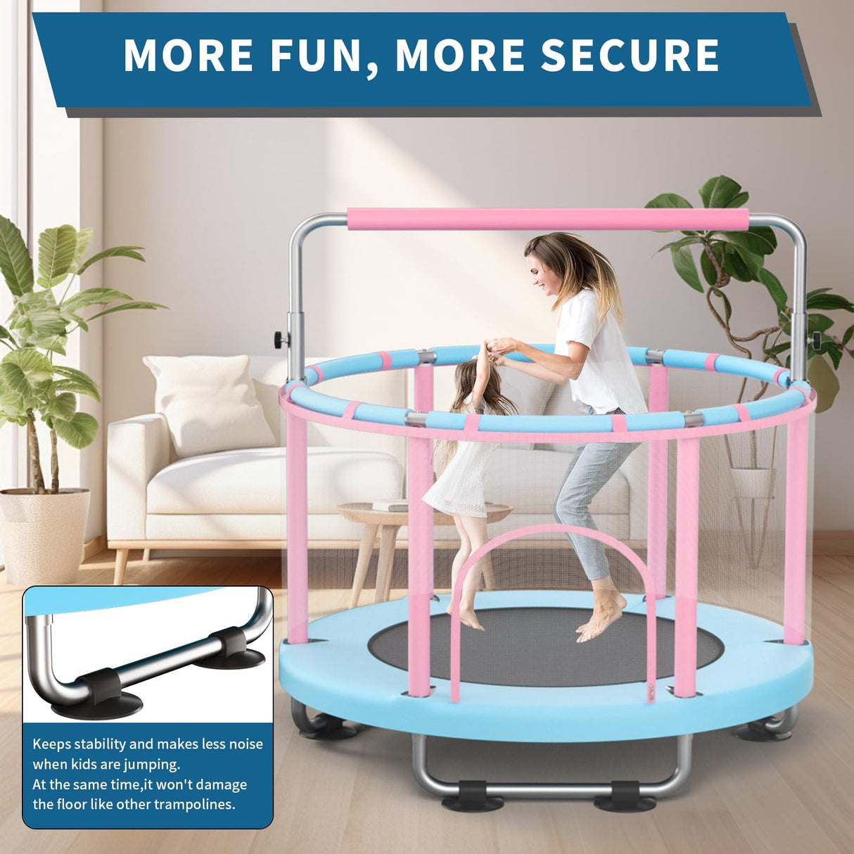FitinOne 55" Toddler Mini Trampoline for Kids, Indoor Outdoor Toys with Swing, 440lbs Baby Kids Trampoline, Gymnastics Bar, Birthday Gifts for Boy Girl Age 1-8 FitinOne