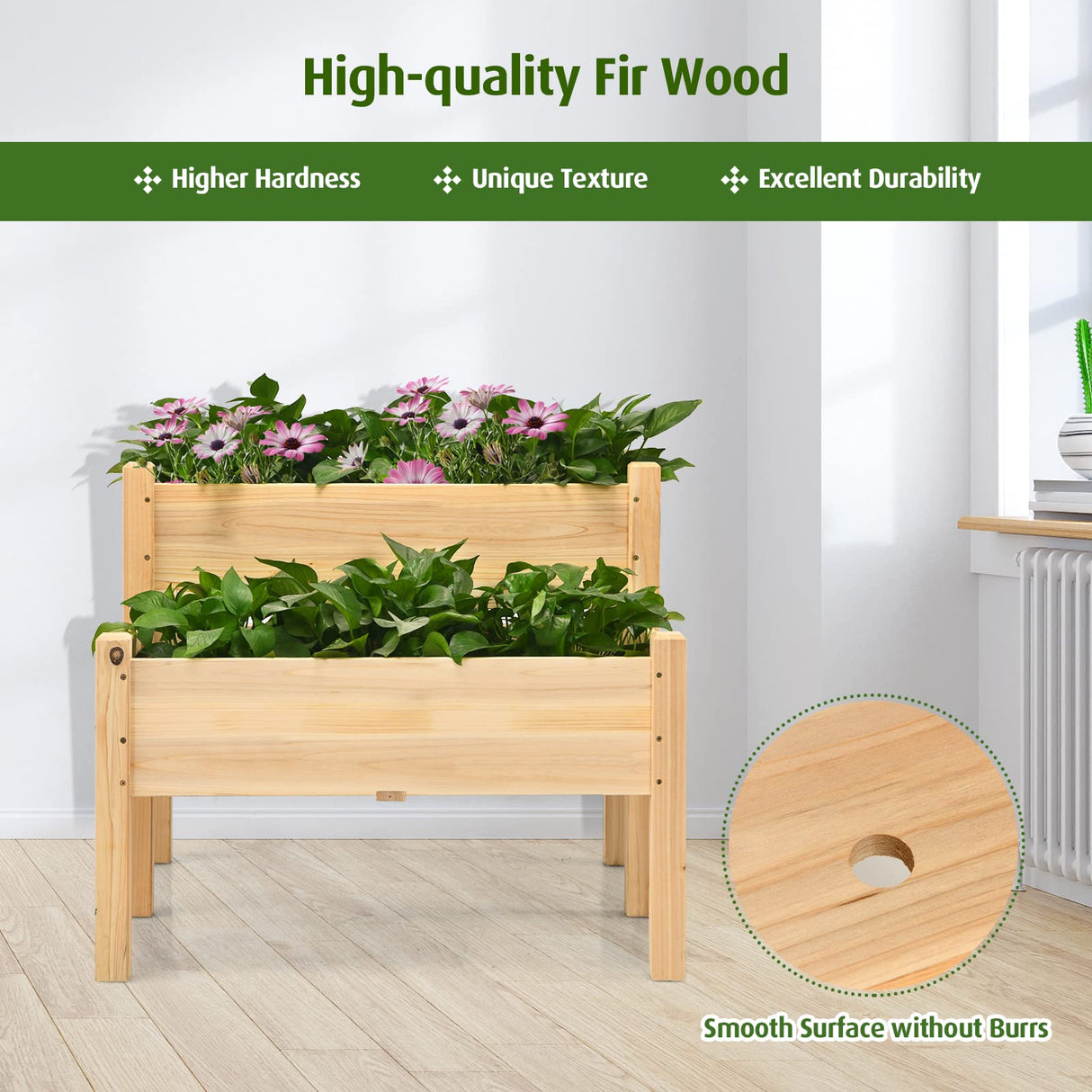 RELAX4LIFE 2-Tier Raised Garden Bed - Fir Wood Garden Elevated Planter Box with Legs, 8 Drainage Holes,220 Capacity for Growing Vegetable, Elevated Garden Bed for Outdoor Yard Patio Balcony (Natural) RELAX4LIFE