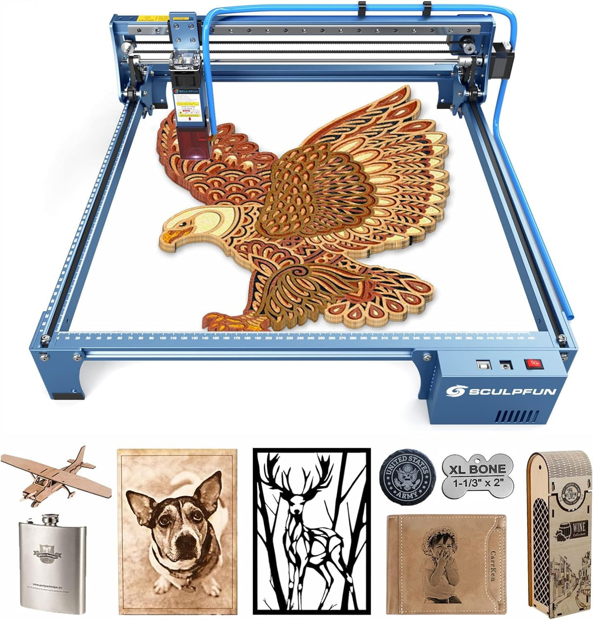 SCULPFUN S10 Laser Engraver, 10W Optical Power Laser Engraving Machine with Air Assist Nozzle, Higher Speed Higher Accuracy CNC Laser Cutter for Wood and Metal SCULPFUN