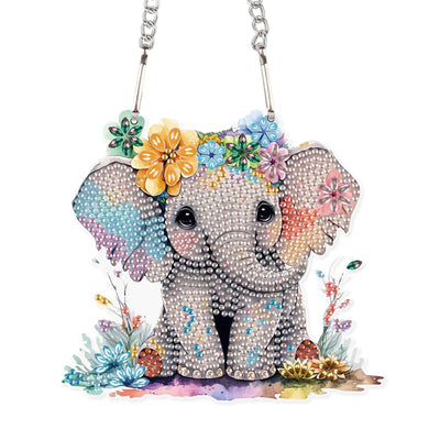 Diamond Art Painting Pendant Kits 5D Diamond Art Painting Art Hanging Kit Animal Elephant DIY Diamond Crystal Window Pendant Kit for Adults Gift Wall Home Decoration