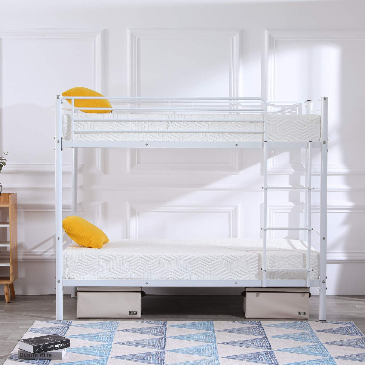 Bonnlo Bunk Bed Twin Over Twin, Metal Bunk Beds White for Girls/Boys/Adults, Anti-Slip Flat Step, No Box Spring Needed Bonnlo