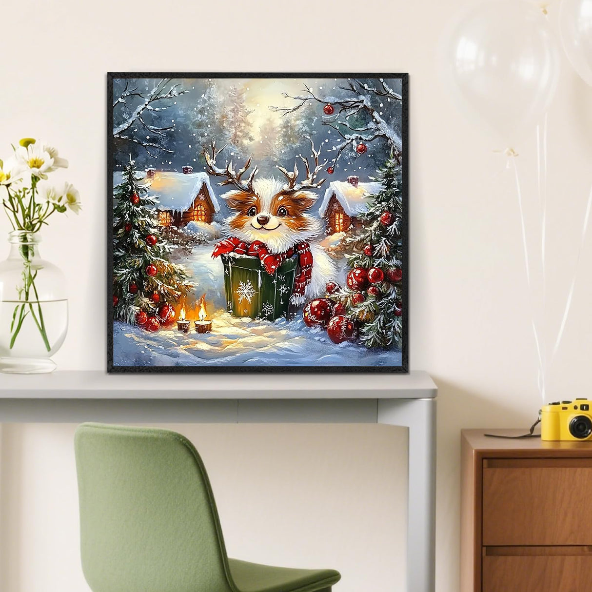 Christmas Elk House Diamond Painting Kits for Adults, 5D Winter Diamond Art Kits for Adults Beginners, DIY Full Round Drill Diamond Dot Painting Gem Art Kits for Adult, Home Wall Decor 13.8x13.8 Inch LKHMVCA