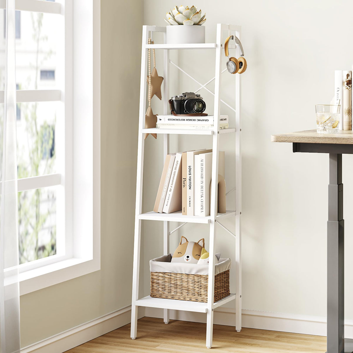 Hzuaneri Ladder Shelf, Bookshelf Bookcase, Freestanding Corner Storage ...