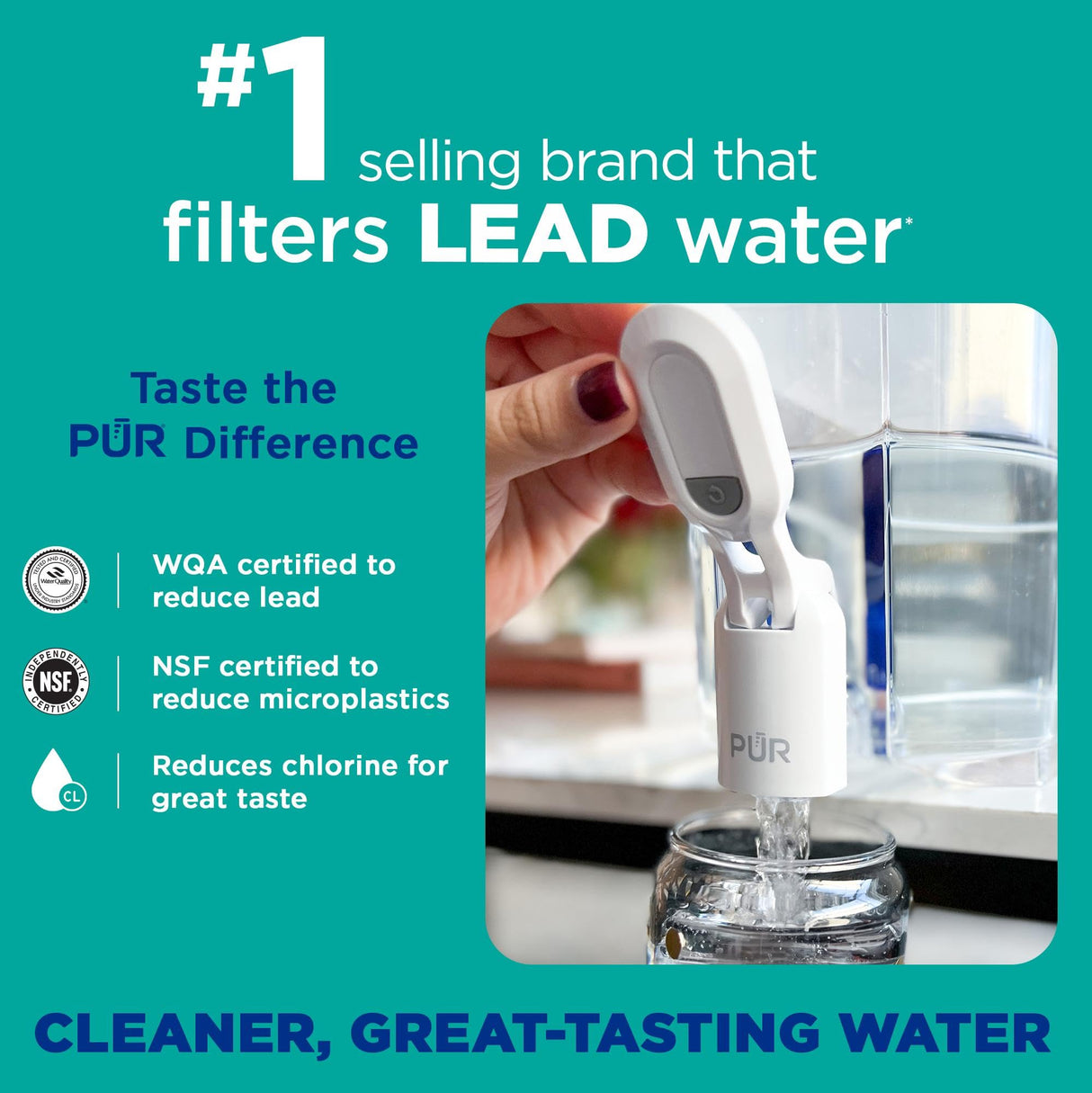 PUR PLUS 30-Cup Water Filter Dispenser with 1 Lead-Reducing PUR PLUS Filter, Dishwasher Safe, Powerful Filtration, Large Capacity with Slim, Space-Saving Design, White (DS1811Z) PUR