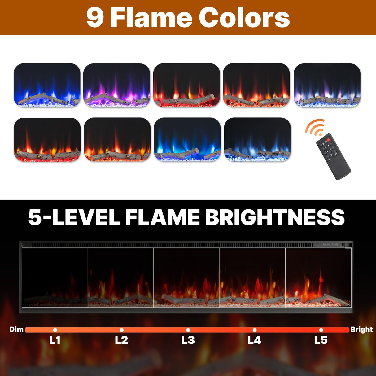 REPHRITE 83" Fireplace TV Stand for Up to 95 Inch TV, Entertainment Center with 50" Electric Fireplace with Storage Cabinets, Modern Farmhouse TV Stand for Living Room, White REPHRITE