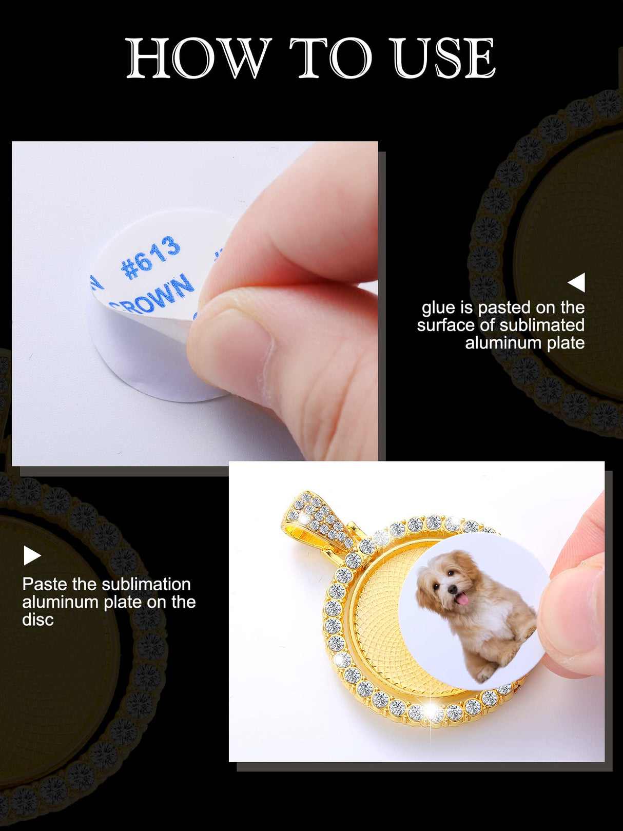 Fumete 24 Pcs Sublimation Rhinestone Pendant Set Including Round Rhinestone Bezel Trays Double Sided Blank Pendant Charms Thick Chains Sublimation Discs for Christmas DIY Making(Gold, White) Fumete