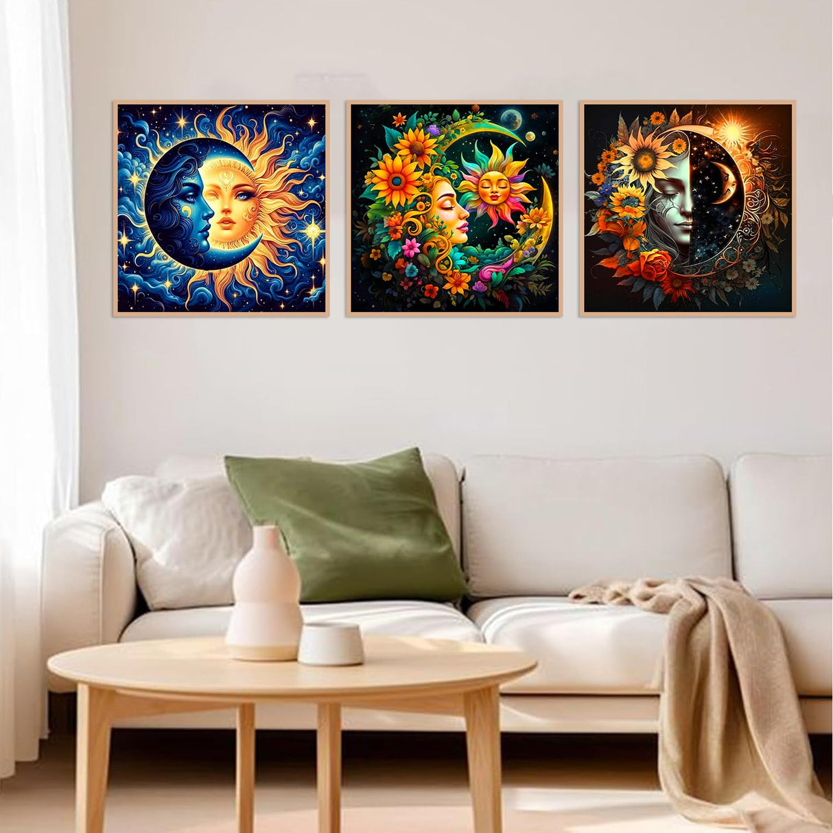 Axquilon Diamond Art Kits for Adults - 3 Pack Sun and Moon Diamond Painting Kits for Adults, 5D Round Full Drill Gem Art Paint by Diamonds Pictures DIY Crafts Kits 12x12inch Axquilon