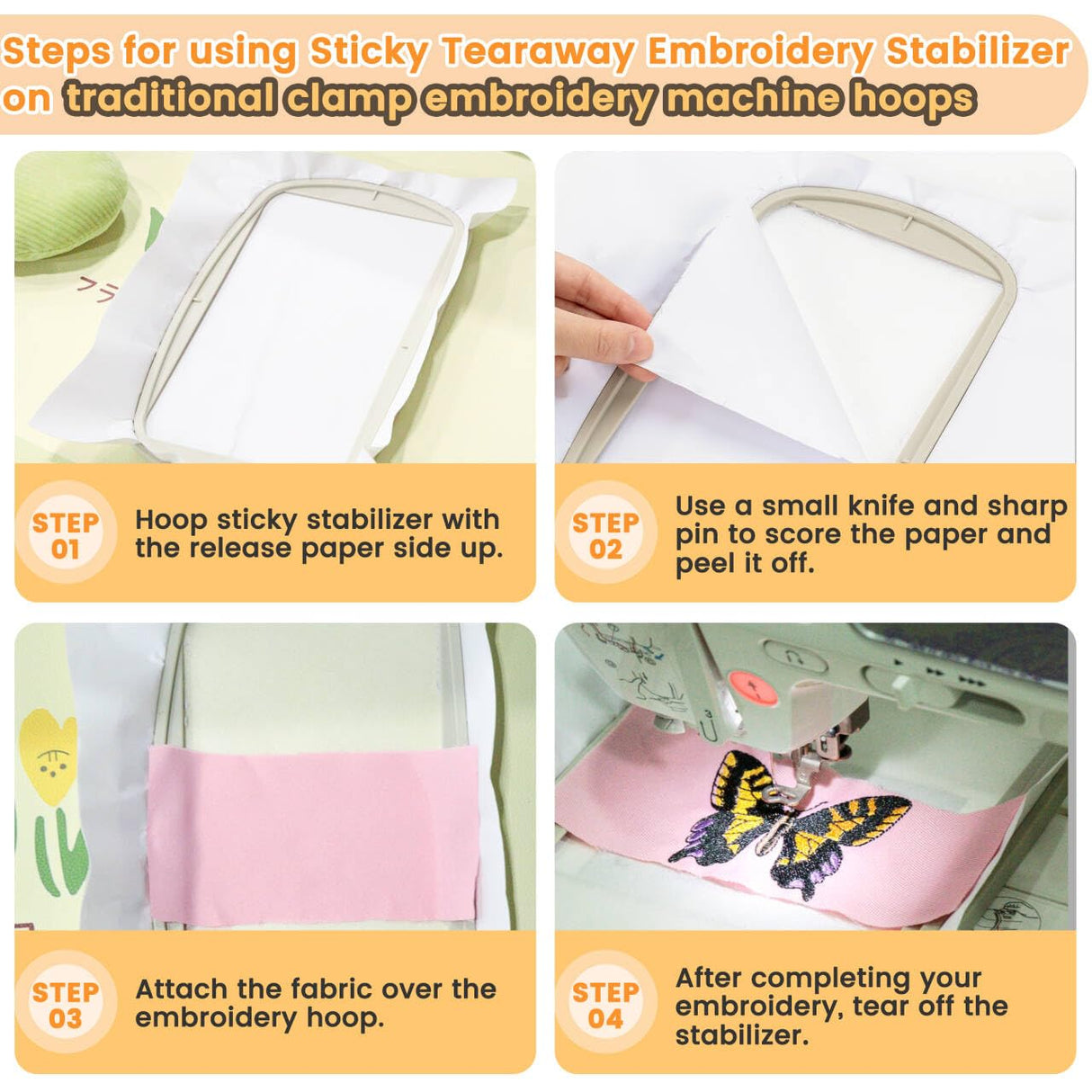 New brothread Sticky Self-Adhesive Tear Away Embroidery Stabilizer Backing 12" x 10 Yd roll - Medium Weight for Napped Fabric & Hoop Less Embroidery New brothread