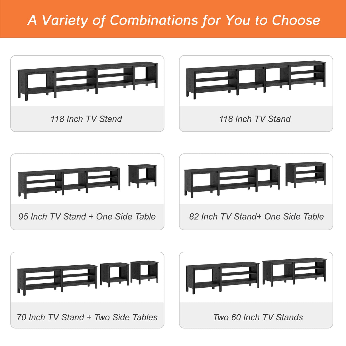 WAMPAT TV Stand for 100 Inch TV with 16 Changable LED Lights, Black Entertainment Center for 80 85 90 inch TV Console Table with 6 Cubby Storage for Living Room Bedroom, 95 inch WAMPAT