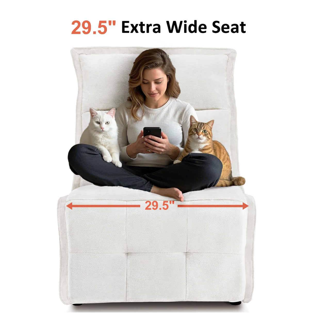 MCombo Wall Hugger Armless Power Recliner Chair with USB Ports, 29.5" Extra Wide Seat, Oversized Fabric Powered Reclining Sofa for Living Room, Small Space, ALR01 (Cream White) MCombo