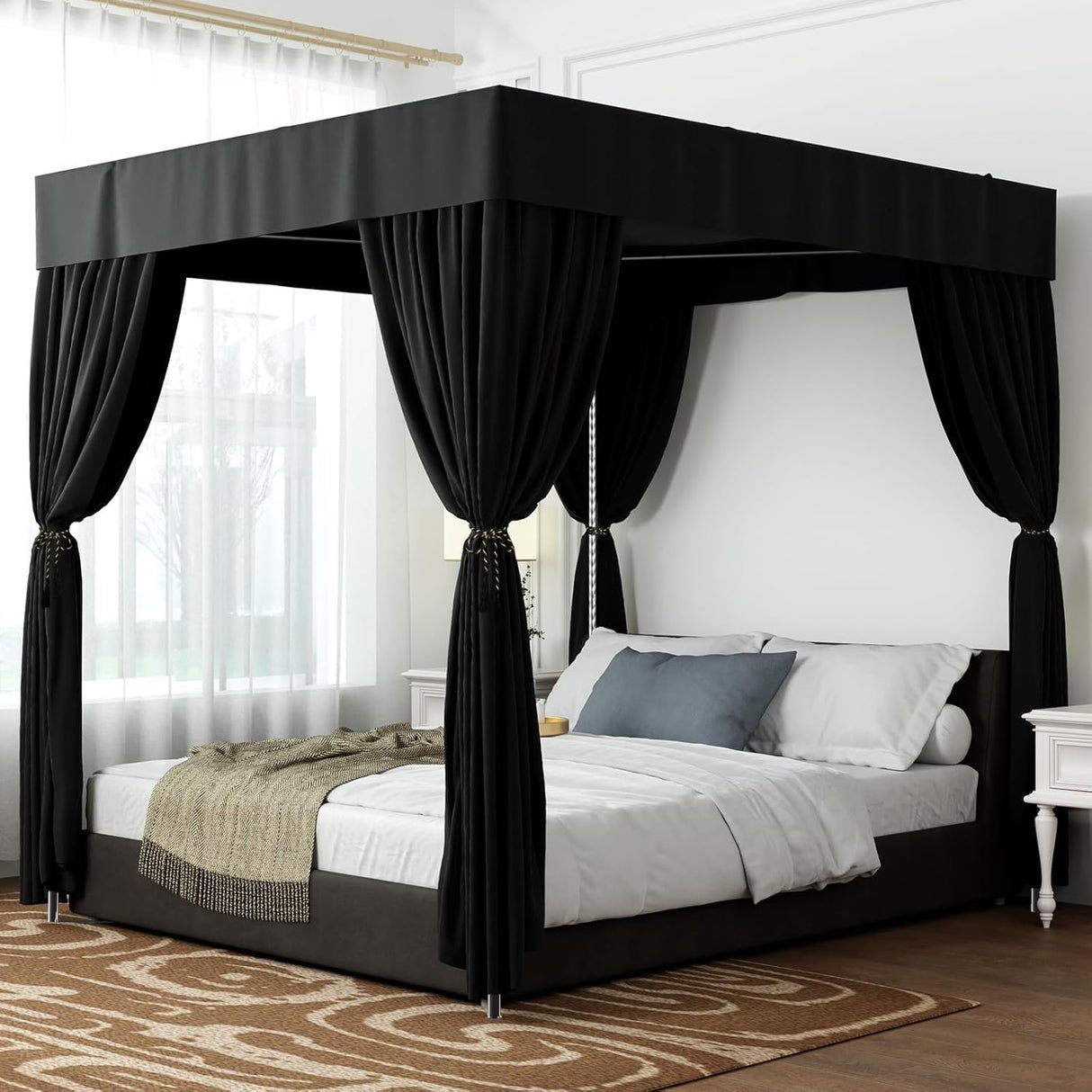 Full Size Canopy Bed Frame,Stainless Steel Bed Canopy Frame Attachment,Frame Poles for Metal Bed or Wood Bed Mosquito Net or Curtains Décor in The Bedroom NKM