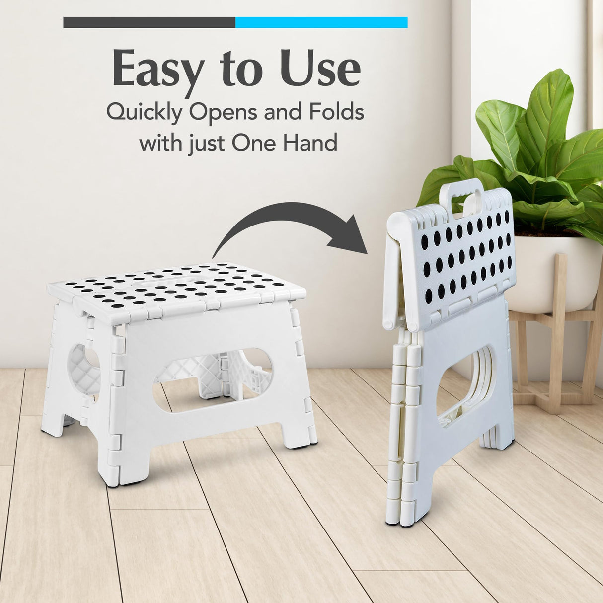 Handy Laundry Folding Lightweight Step Stool is Sturdy Enough to Support Adults and Safe Enough for Kids. Opens Easy with One Flip. Great for Kitchen, Bathroom or Bedroom. (White) Handy Laundry