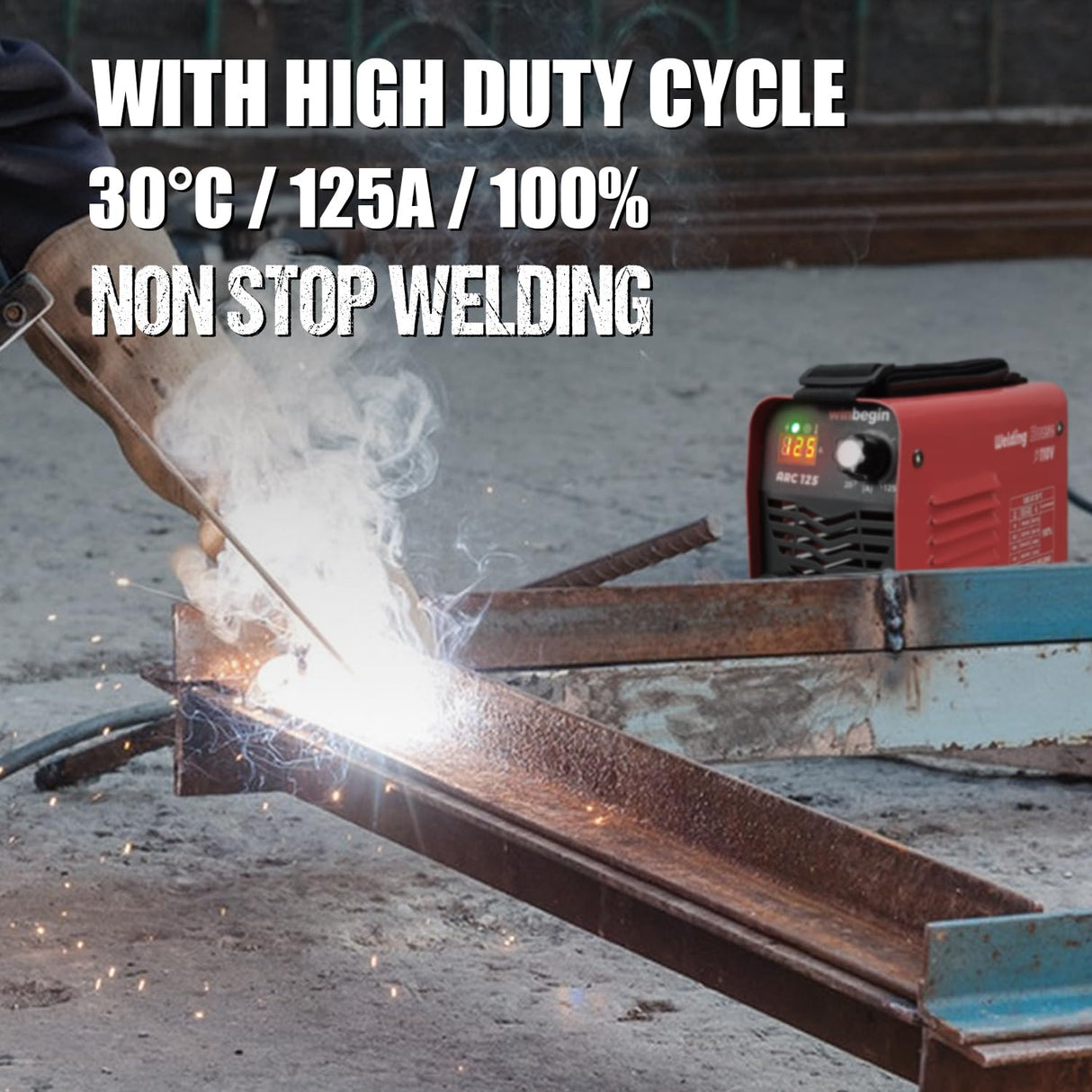 Winbegin Actual 125A 110V Stick Welder, 1/8" rod 125A heavy duty 100% welding machine super Mini arc welder,generator friendly Digital Display 6013 7018 6010 6011works winbegin