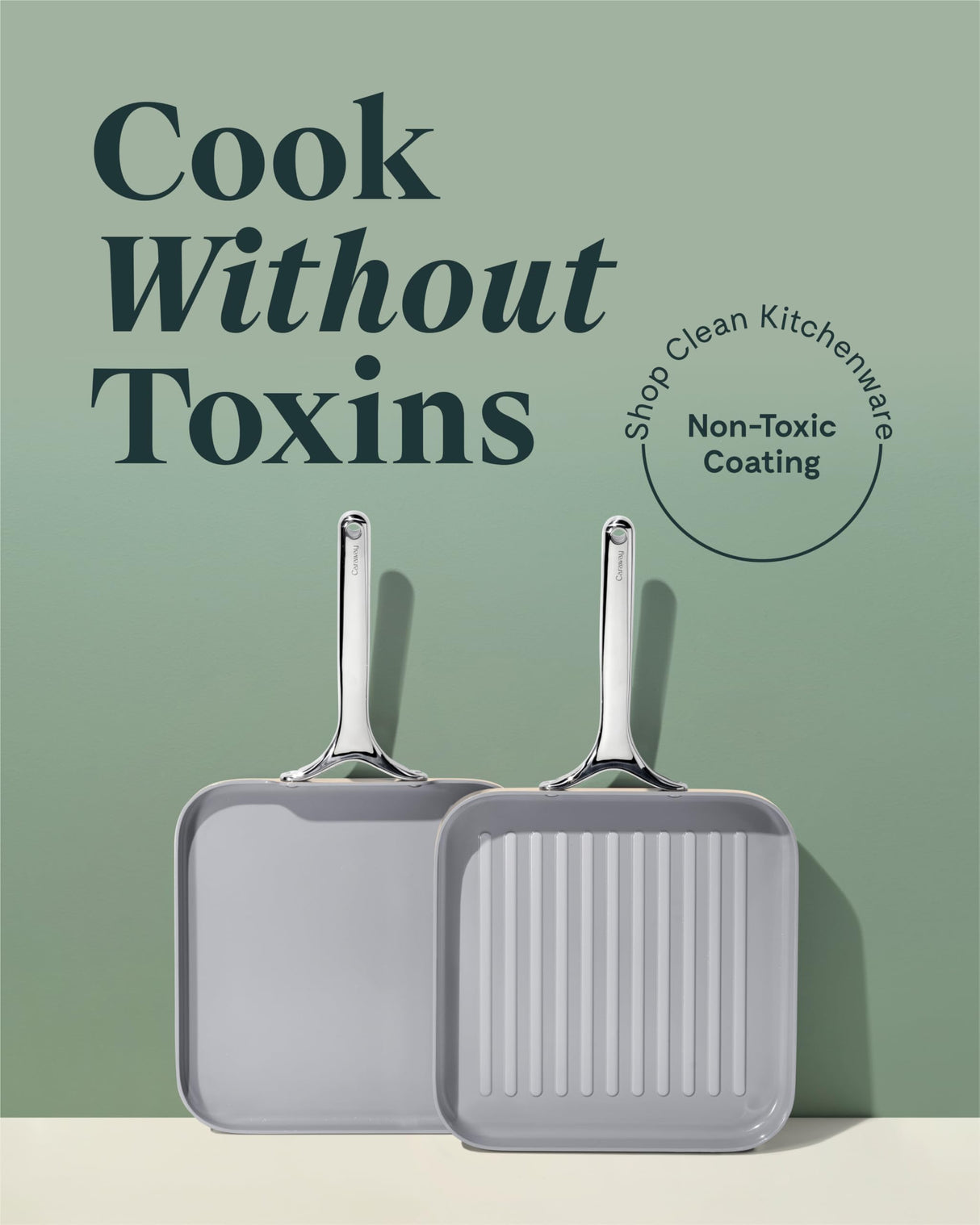 Caraway Griddle Pan & Grill Pan Duo - Non-Stick Ceramic Coated - Non Toxic, PTFE & PFOA Free - Oven Safe & Compatible with All Stovetops – White Caraway