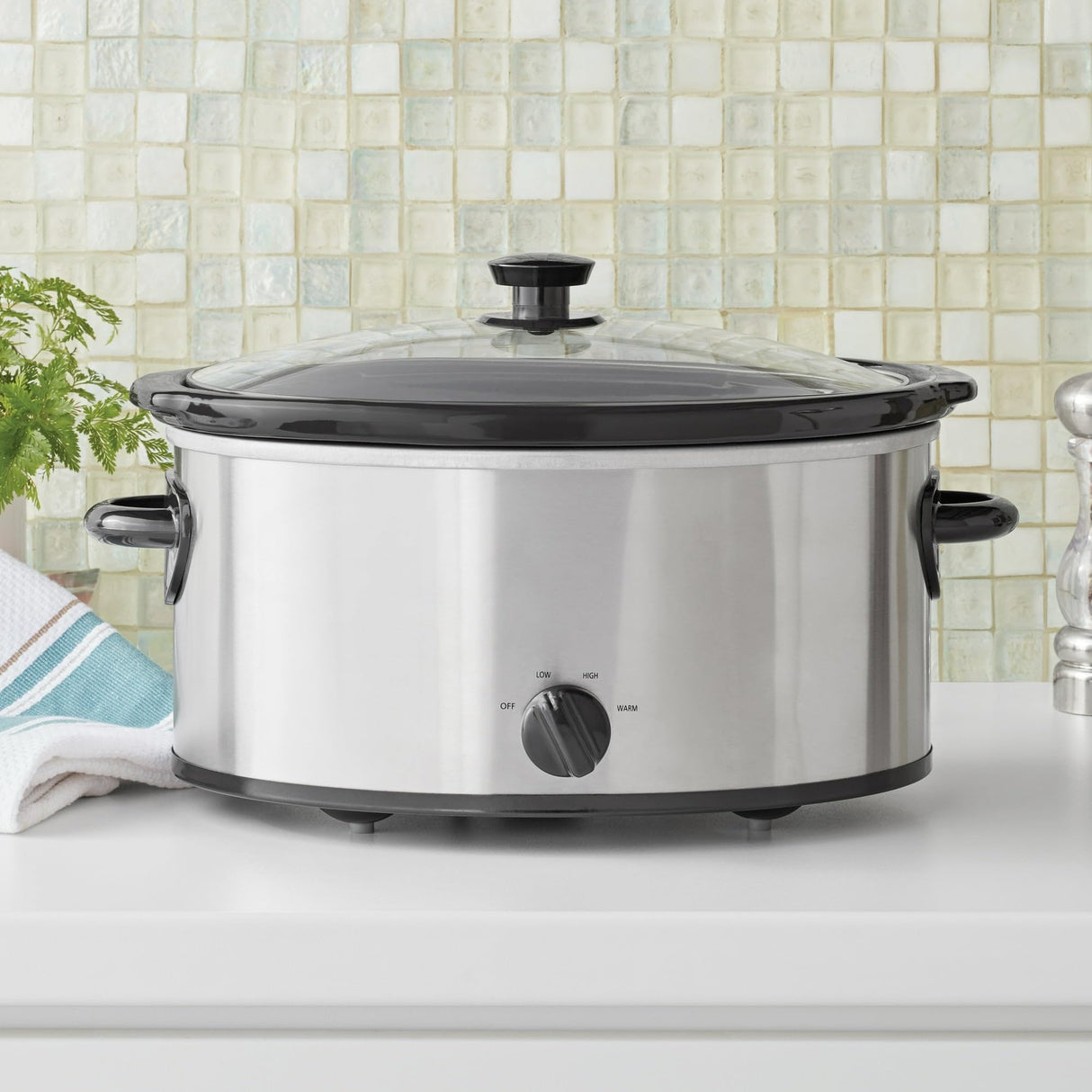 6 Quart Oval Slow Cooker, Stainless Steel Finish, Glass Lid, Adjustable Temp, Perfect for Families and Gatherings Entertaining, Silver LovingStar