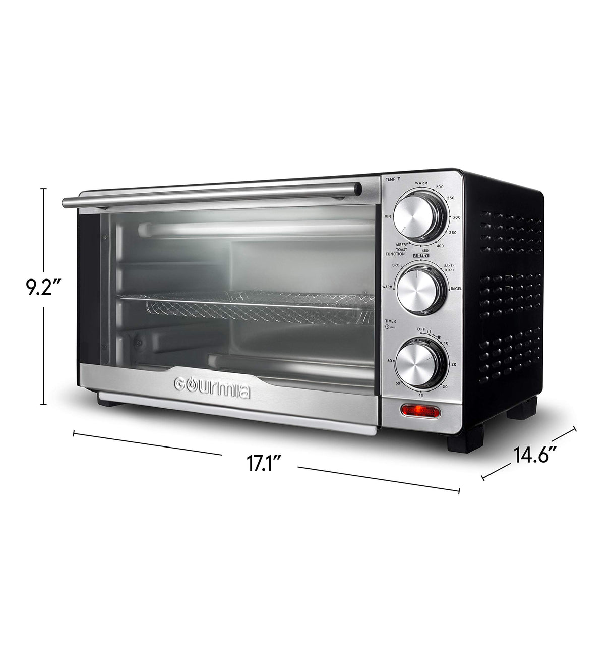 Gourmia GTF7350 6-in-1 Multi-function, Stainless Steel Air Fryer Oven - 6 Cooking Functions - Fry Basket, Oven Rack, Baking Pan & Crumb Tray, Included + Recipe Book Gourmia