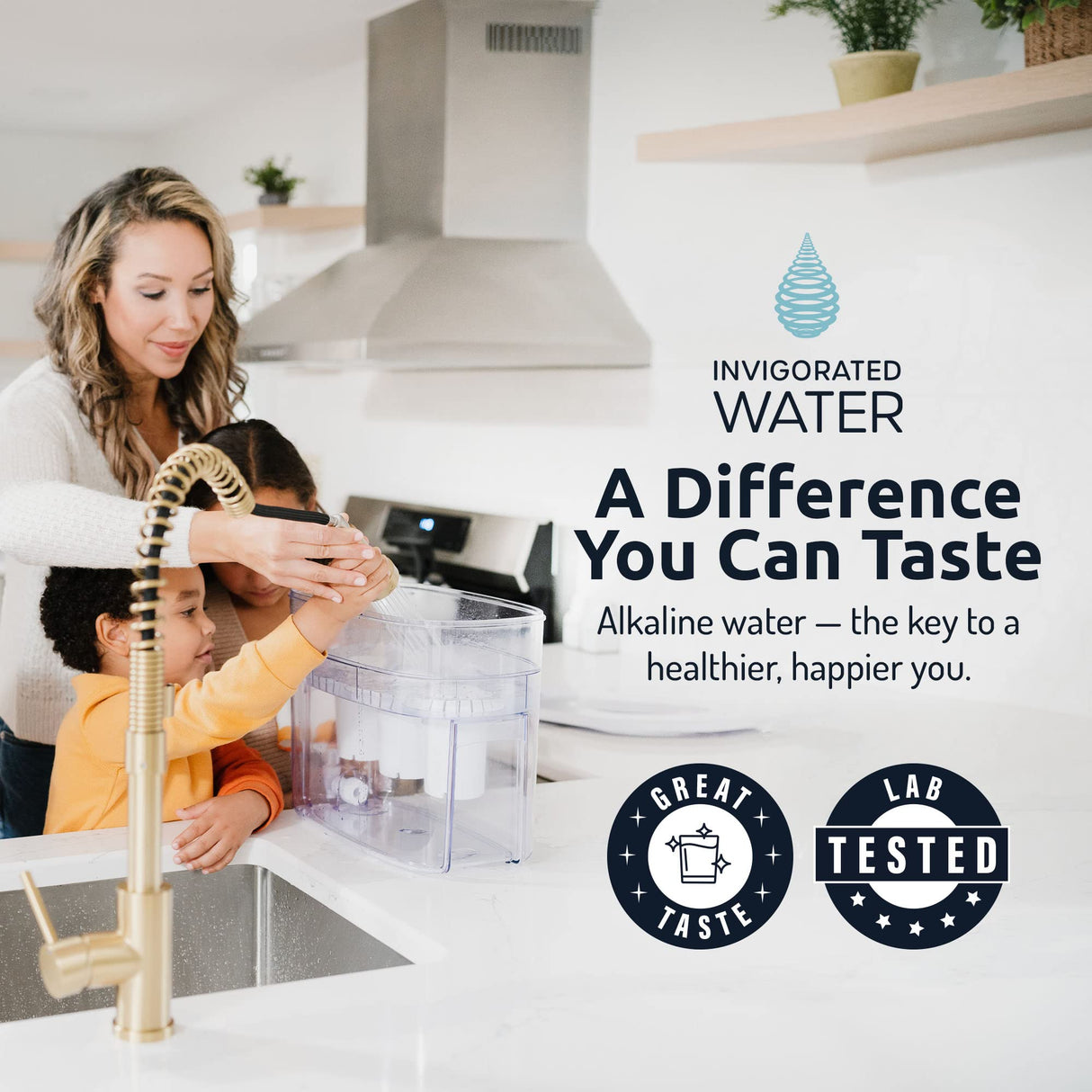 Invigorated Alkaline Water Machine - Countertop Filter Dispenser for Home/Office - 300 Gallon Capacity - 3 pH001 Filters - 3.3 gal Invigorated Water