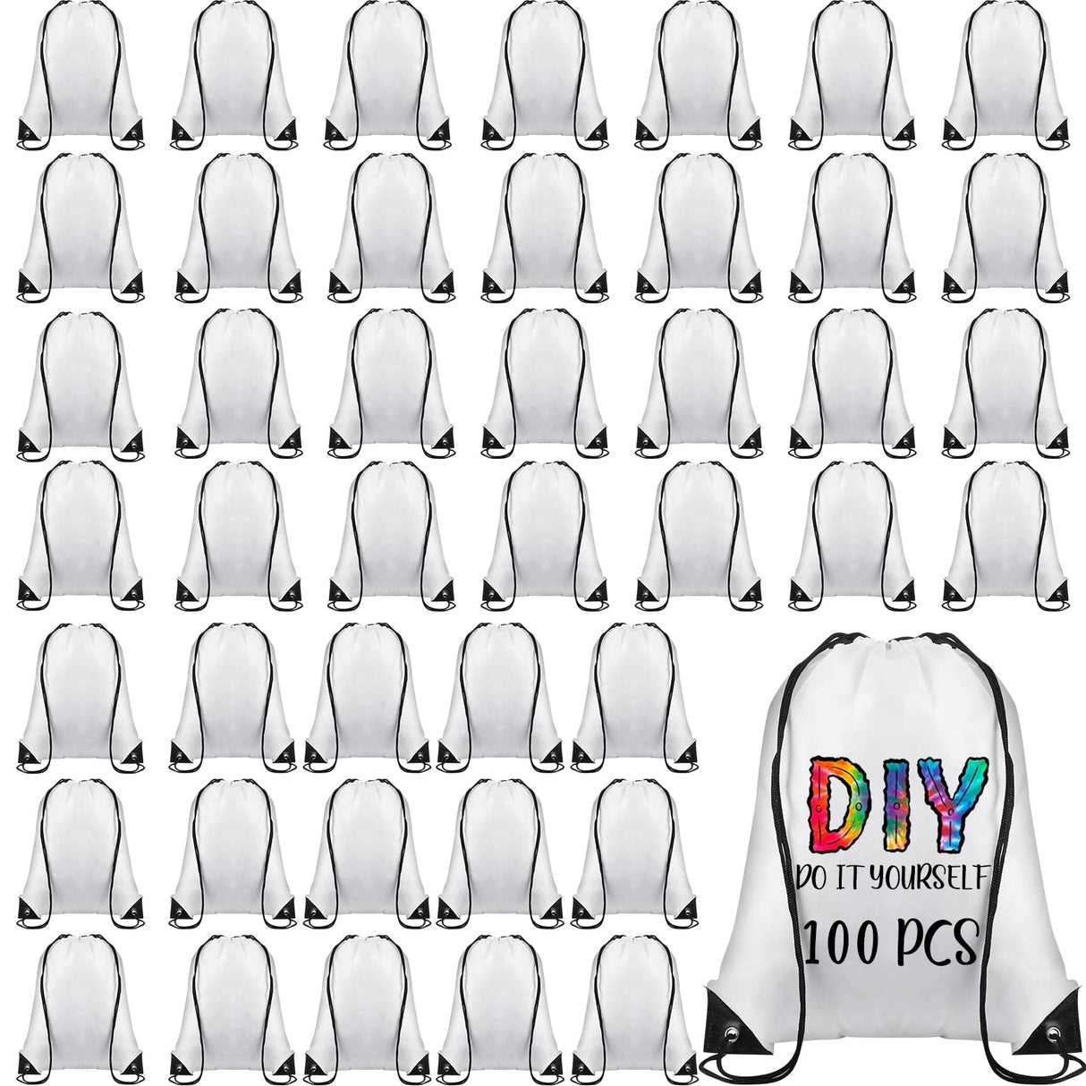 100 Pcs Sublimation Drawstring Bags Bulk White Blank Drawstring Backpacks Reusable Gym Sport Sinch Sack Backpack Heat Press DIY Crafts for Kids Adults Traveling Home Gift Sieral