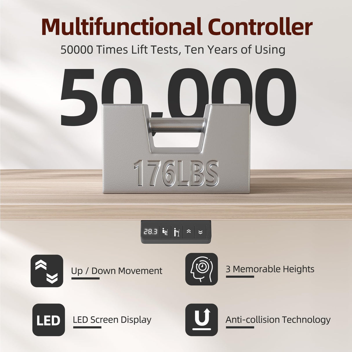 TIQLAB 55 x 28 Inch Height Adjustable Electric Standing Desk with Double Drawers&Keyboard Tray, Stand Up Desk with LED Strips&Monitor Stand, Light Walnut TIQLAB