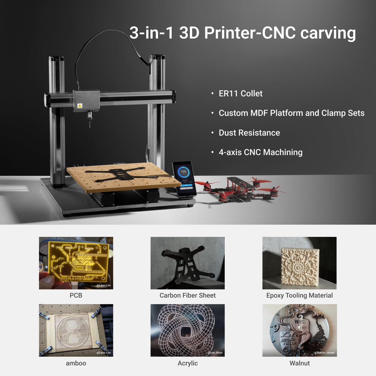 Snapmaker 2.0 A350T 3D Printer, 3 in 1 3D Printer with 3D Printing Laser Engraving CNC Carving,FDM Large 3D Printer Auto Bed Leveling,Printing Size 12.6X13.8X13in,All Metal Frame Snapmaker