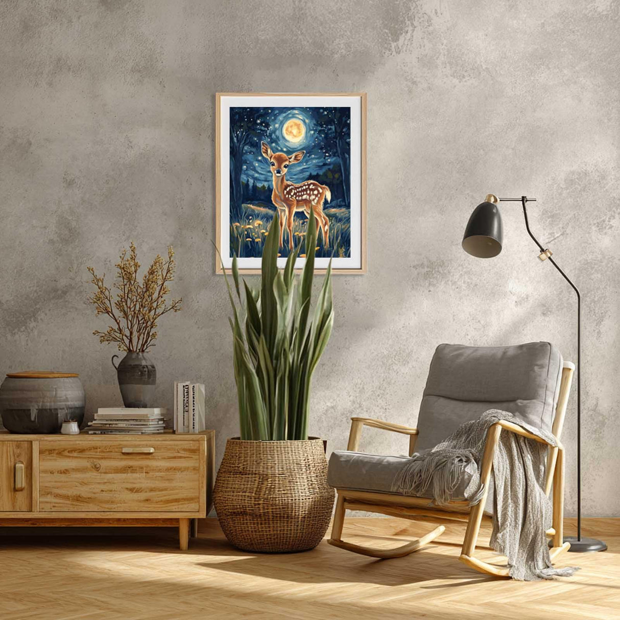 Deer Paint by Number for Adults, Forest Starry Night Landscape Paint by Numbers Kits, Cute Fawn Canvas Acrylic Painting, Wildlife Animal Poster Home Wall Decor(16x20inch) zouewit