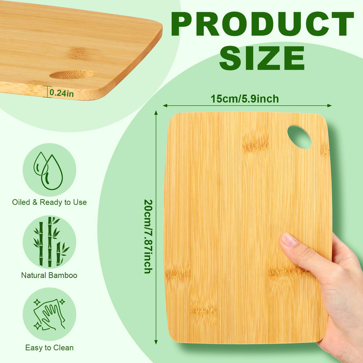 FoldTier 12 Pcs Bulk Wooden Cutting Board Small Kitchen Charcuterie Board with Handle Blanks Serving Cutting Board Tray with Oval Hole in Corner Housewarming Gift, 8 x 6 Inch(Bamboo) FoldTier