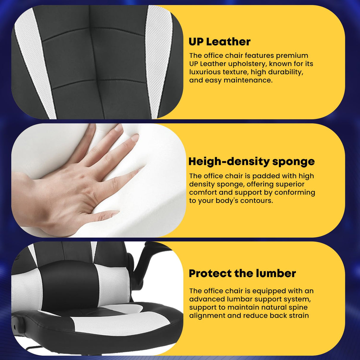 Ruesleag PC Gaming Racing Chair Ergonomic Office Computer Chair HIgh Back Video Racing Chair w/Lumbar Support Flip Up Arms Headrest PU Leather Study Desk Chair Executive Office Chair for Adults,White Ruesleag