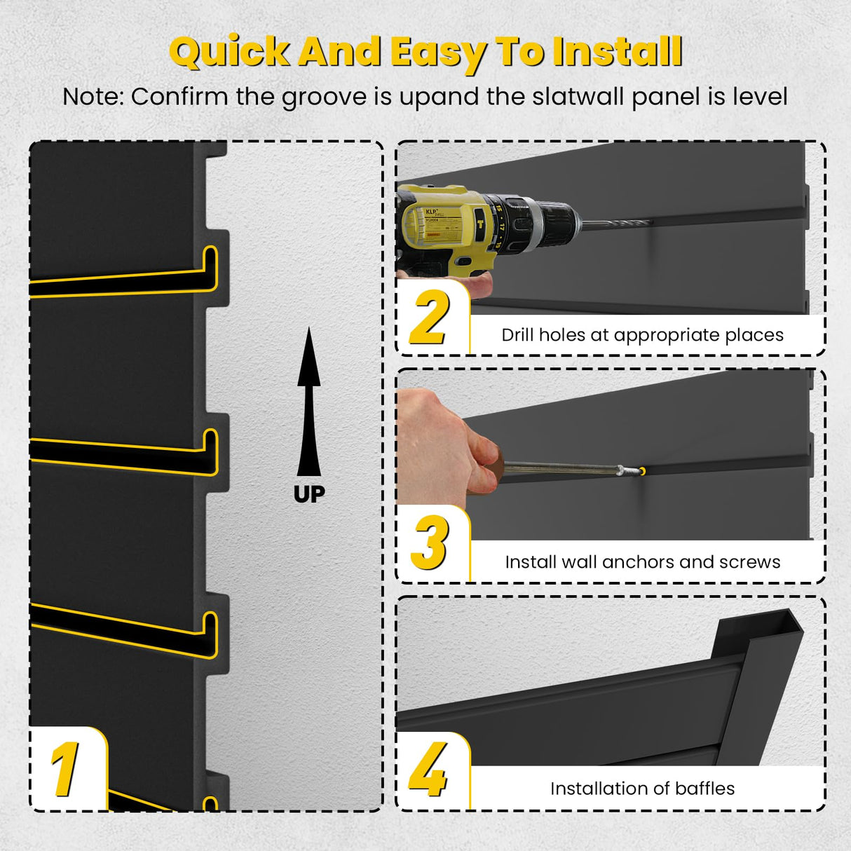 AQOVOR Slat Wall Paneling 4x8 FT, PVC Slat Wall Panels Heavy-Duty Garage Organization System with Hooks & Accessories, Slatwall Pegboard Suitable for Home、Garage、Shop Display & Organization (Black) AQOVOR