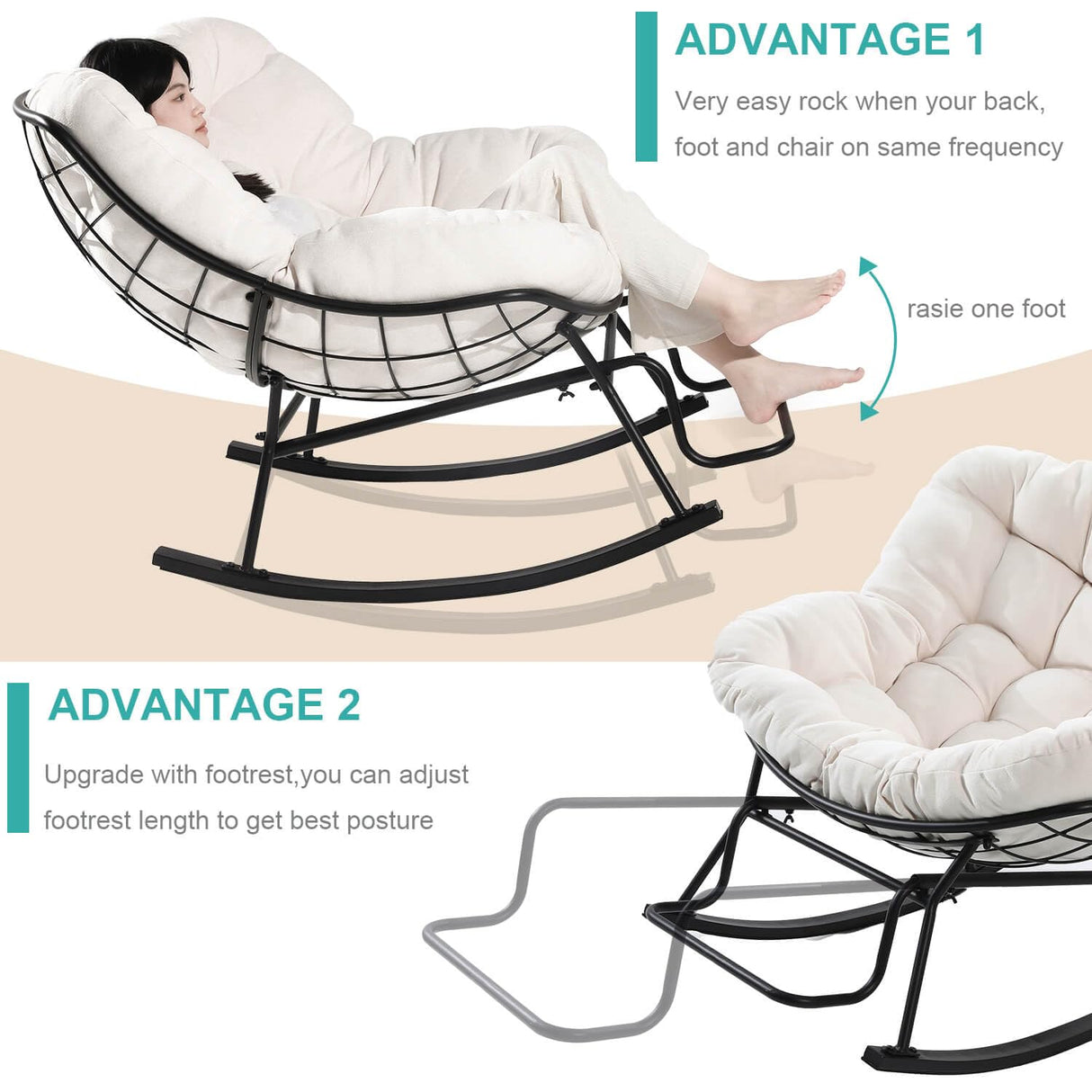 Rocking Chair Nursery, Ergonomic Papasan Chair with Soft Thick Cotton Cushion, Comfy Sofa Recliner Egg Chair for Living Room, Bedroom, Reading Room, Lounge Amarfly