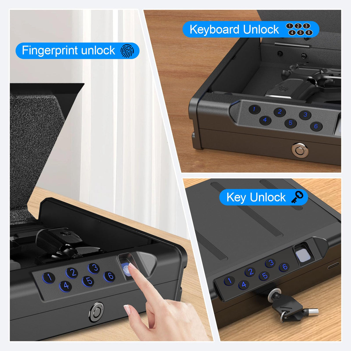 teentan Gun Safe, Biometric Gun Safe for Pistols - Quick-Access Handgun Safe with Fingerprint & Digital Keypad | Fits 2 Pistols | Silent Mode, Heavy-Duty Steel for Home, Nightstand, Car, and Bedside teentan