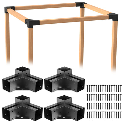 Wilkblck Pergola Brackets, 4PCS Woodworks Pergola Kit 3-Way Right Angle Corner Bracket Elevated Wood Stand Kit Pergola/Gazebo Kit Hardware for 4x4 Lumber